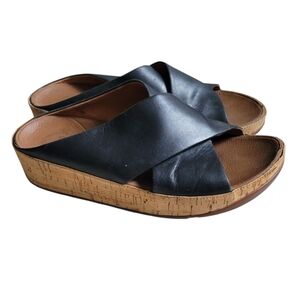 Fitflop Black Leather Sandals with Brown Sole